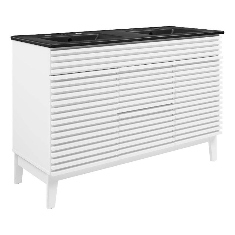 Modway Render 47.5″ MDF Wood Double Sink Bathroom Vanity in White/Black