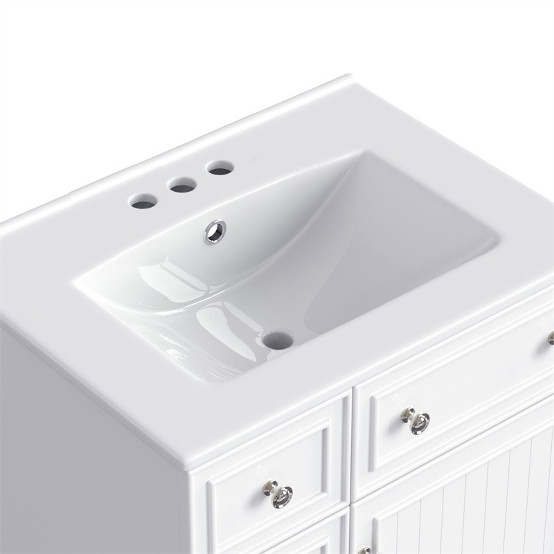24″ White Bathroom Vanity Cabinet with Ceramic Sink,2 Drawers,1 Soft-Close Door