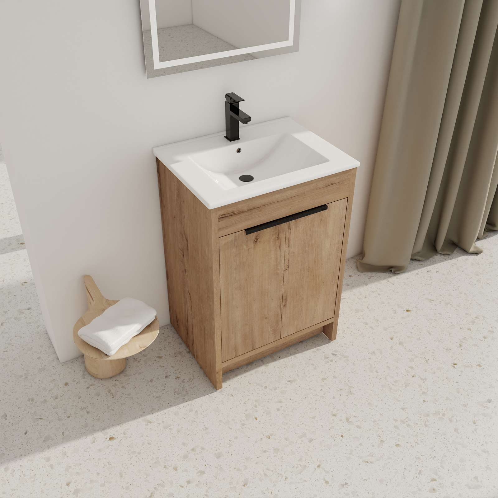 24″Wood Freestanding Bathroom Vanity Cabinet Undermount Ceramic Sink Small Space