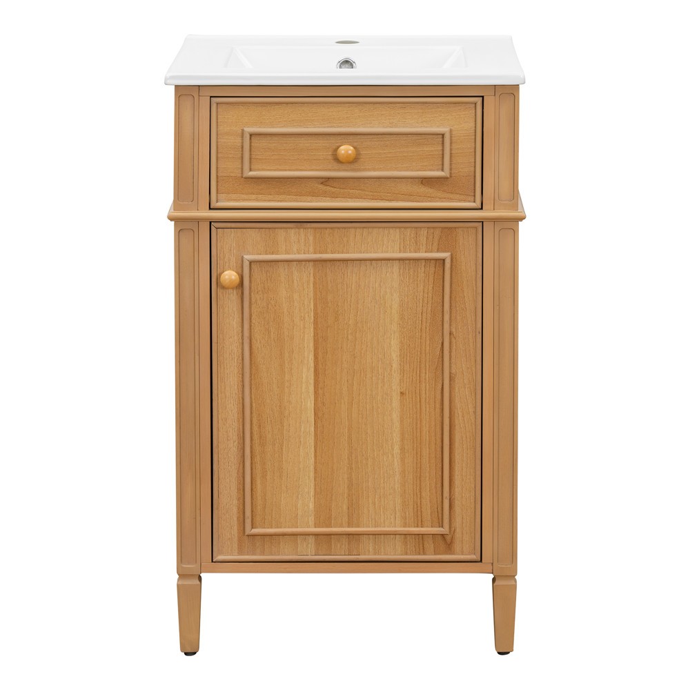 20″ Bathroom Vanity with Ceramic Sink, Freestanding Bath Vanity Door Cabinet