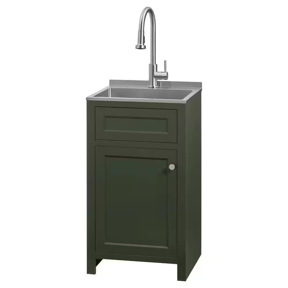 20 In. W Drop-In Laundry Sink with Faucet and Ready to Assemble Cabinet with CLI