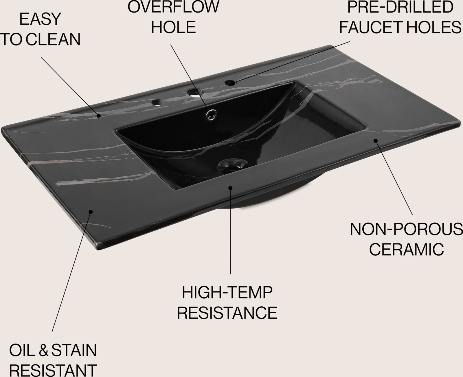 JONATHAN Y Lighting SNK1003 Ancillary 36″ Ceramic Vanity Top – White