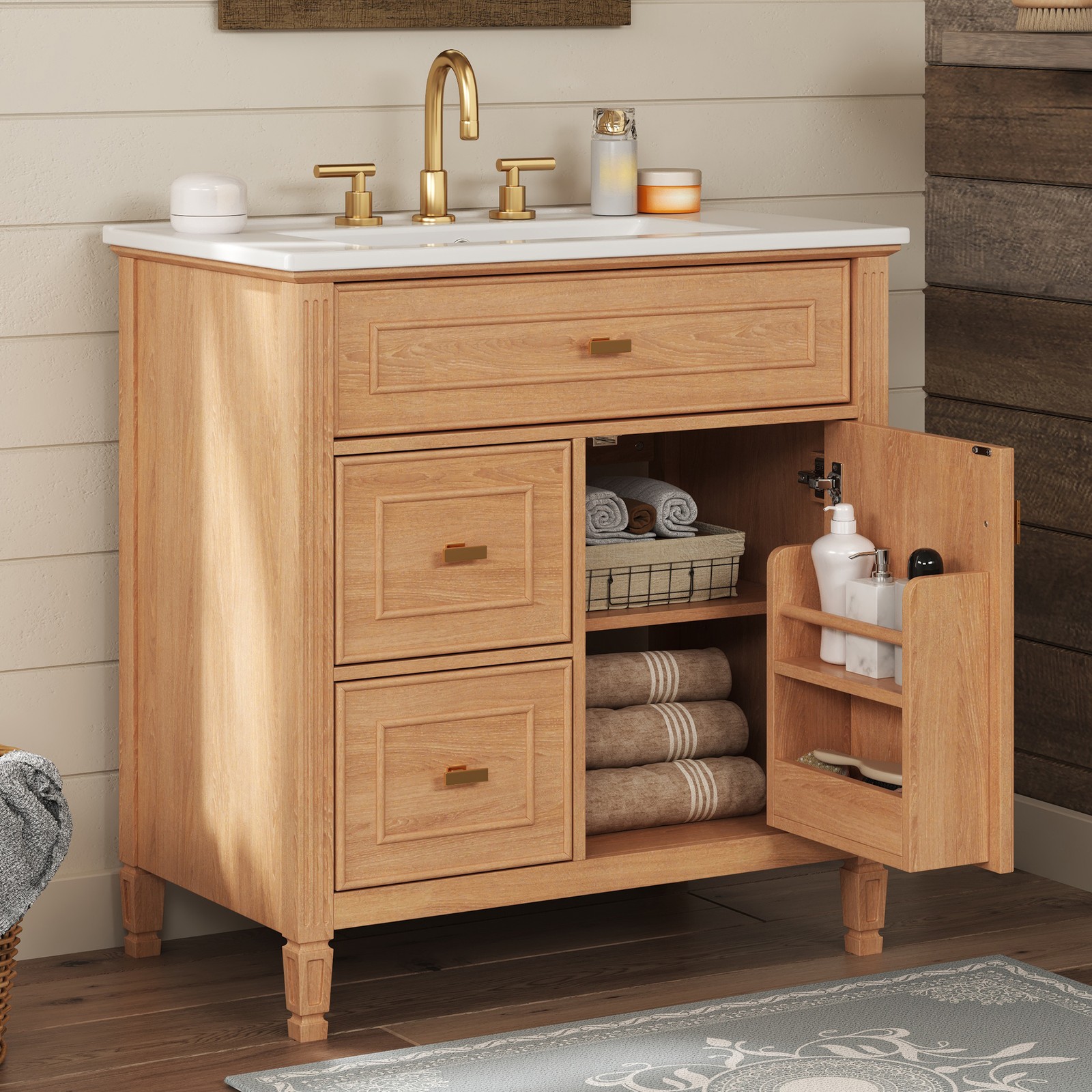 30″ Bathroom Vanity with Sink, Cabinet, Drawers, Solid Wood & MDF