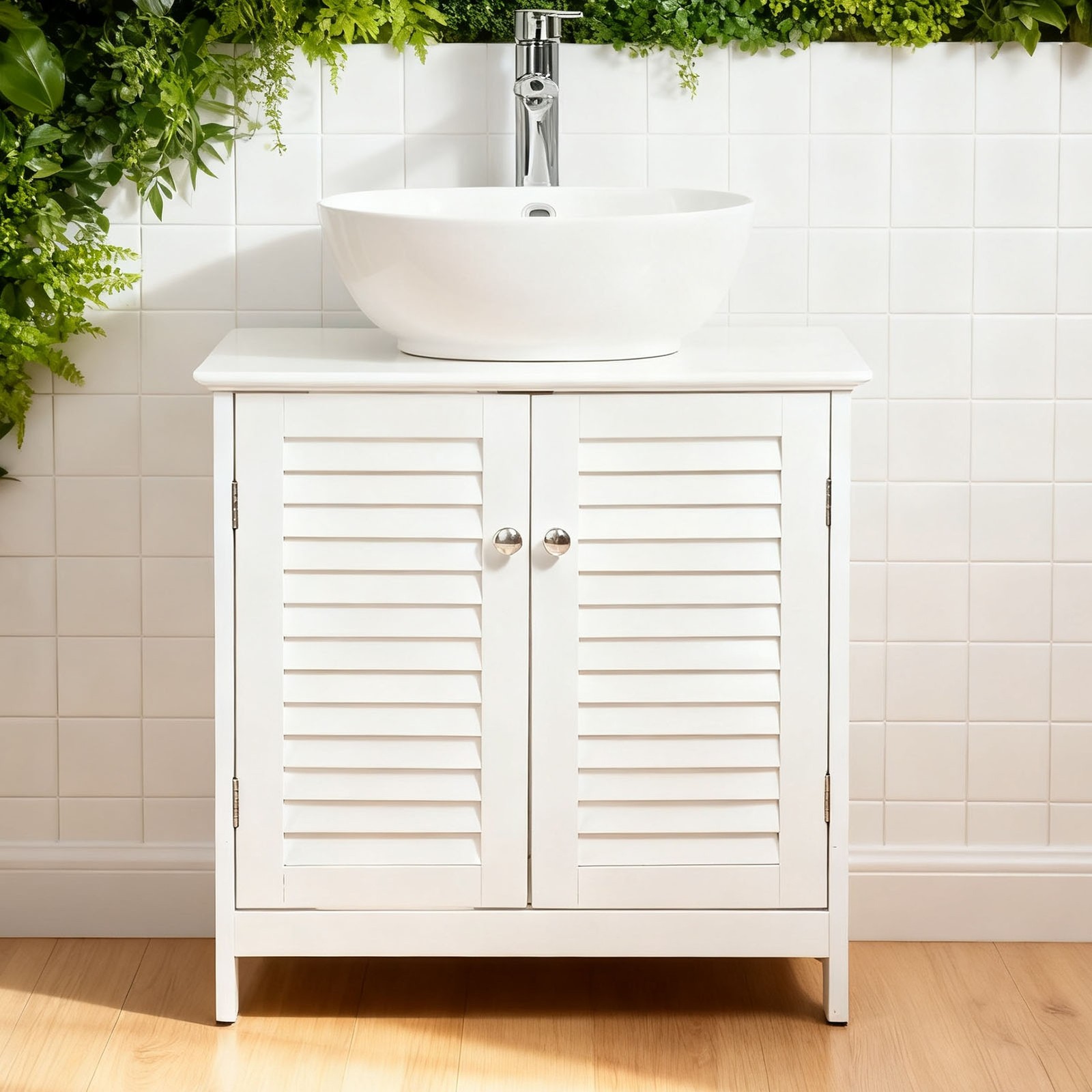Bathroom Vessel Sink Vanity Storage Cabinet With 2 Doors Shelf White Furniture