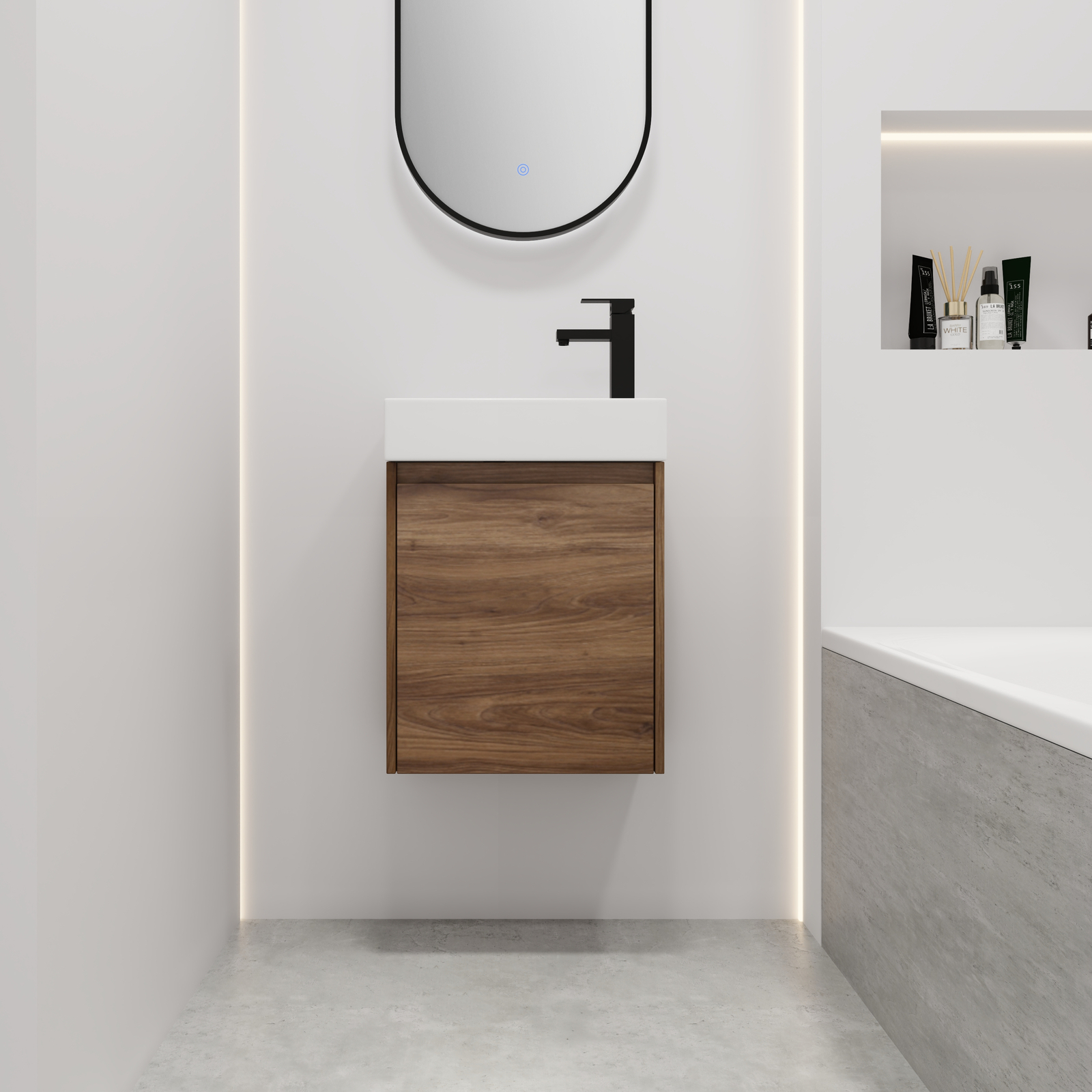 18Inch Plywood Bathroom Vanity Cabinet W/ Sink for Small Bathroom W/ Door Brown