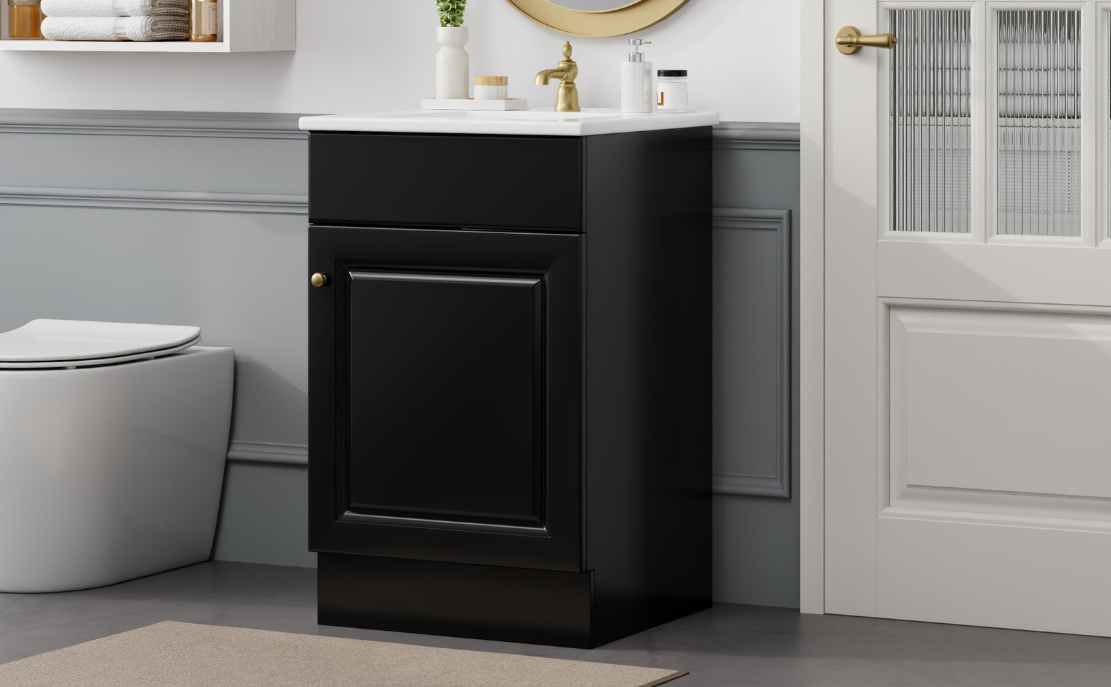 20″ Bathroom Vanity with Ceramic Sink, Black MDF Cabinet