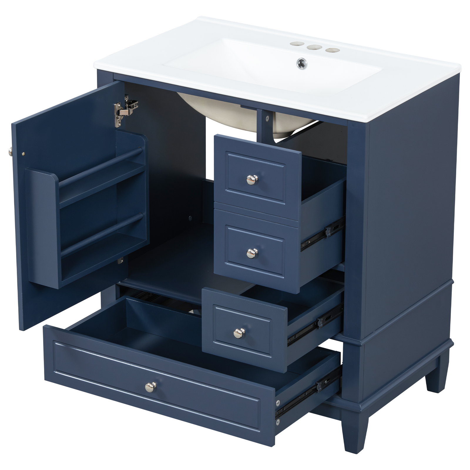 30″ Bathroom Vanity w/Ceramic Sink Freestanding Solid Wood Storage Cabinet Shelf