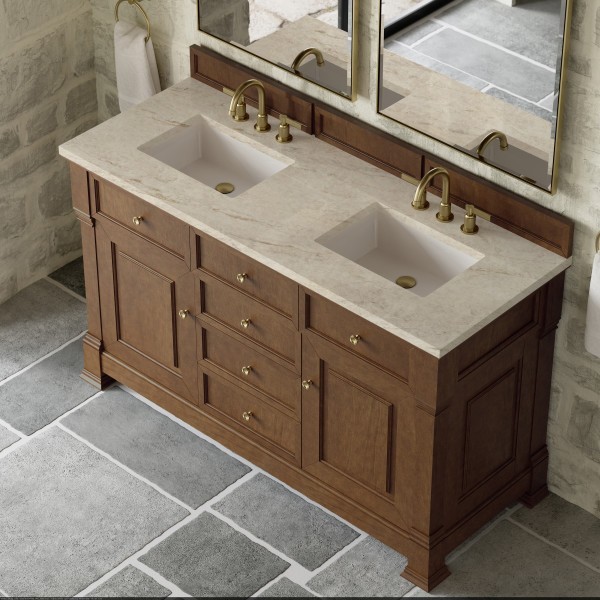 60″ James Martin Brookfield 547-V60D-HNO-3TJR Double Vanity Cabinet Tajnar Top