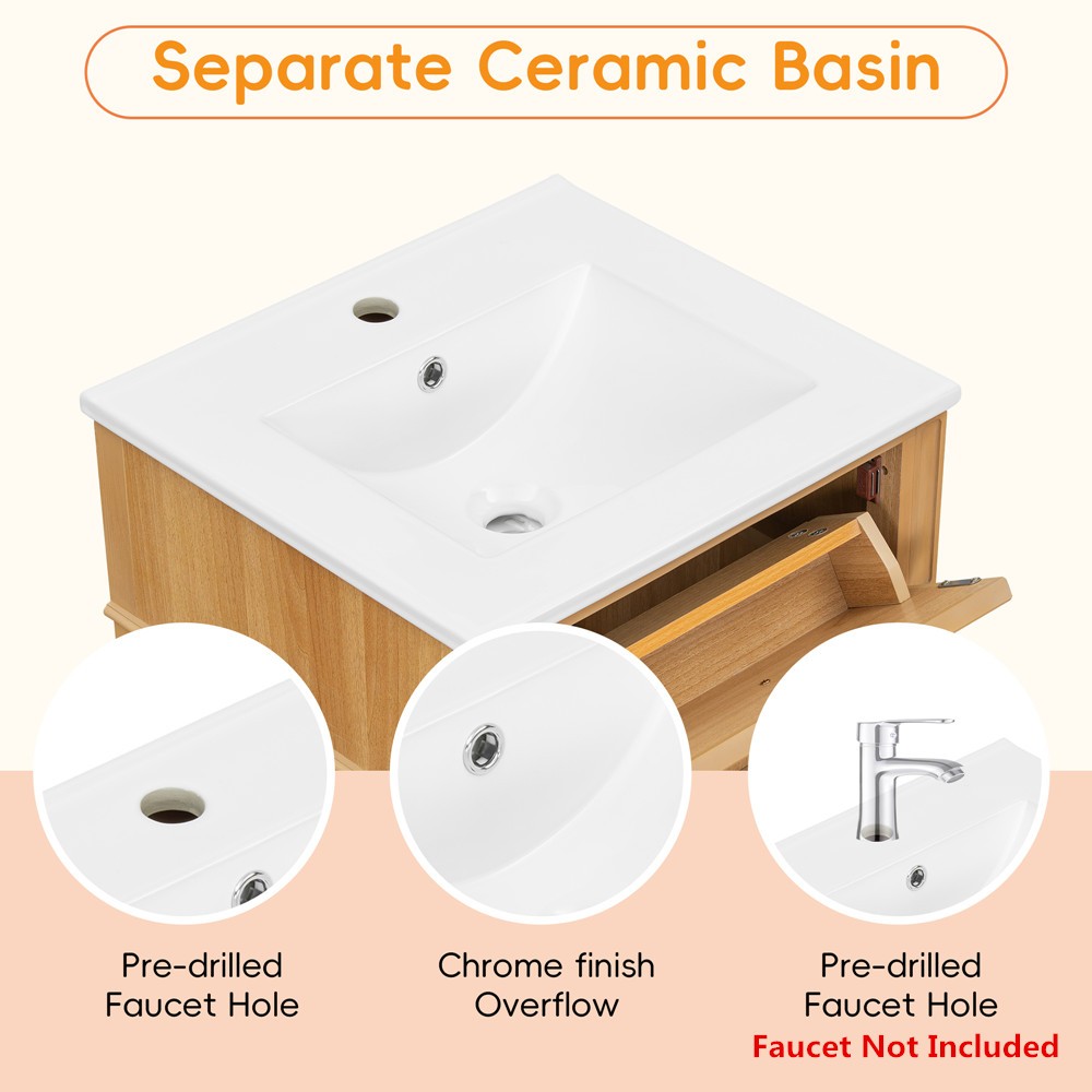 20″ Bathroom Vanity with Ceramic Sink, Freestanding Bath Vanity Door Cabinet