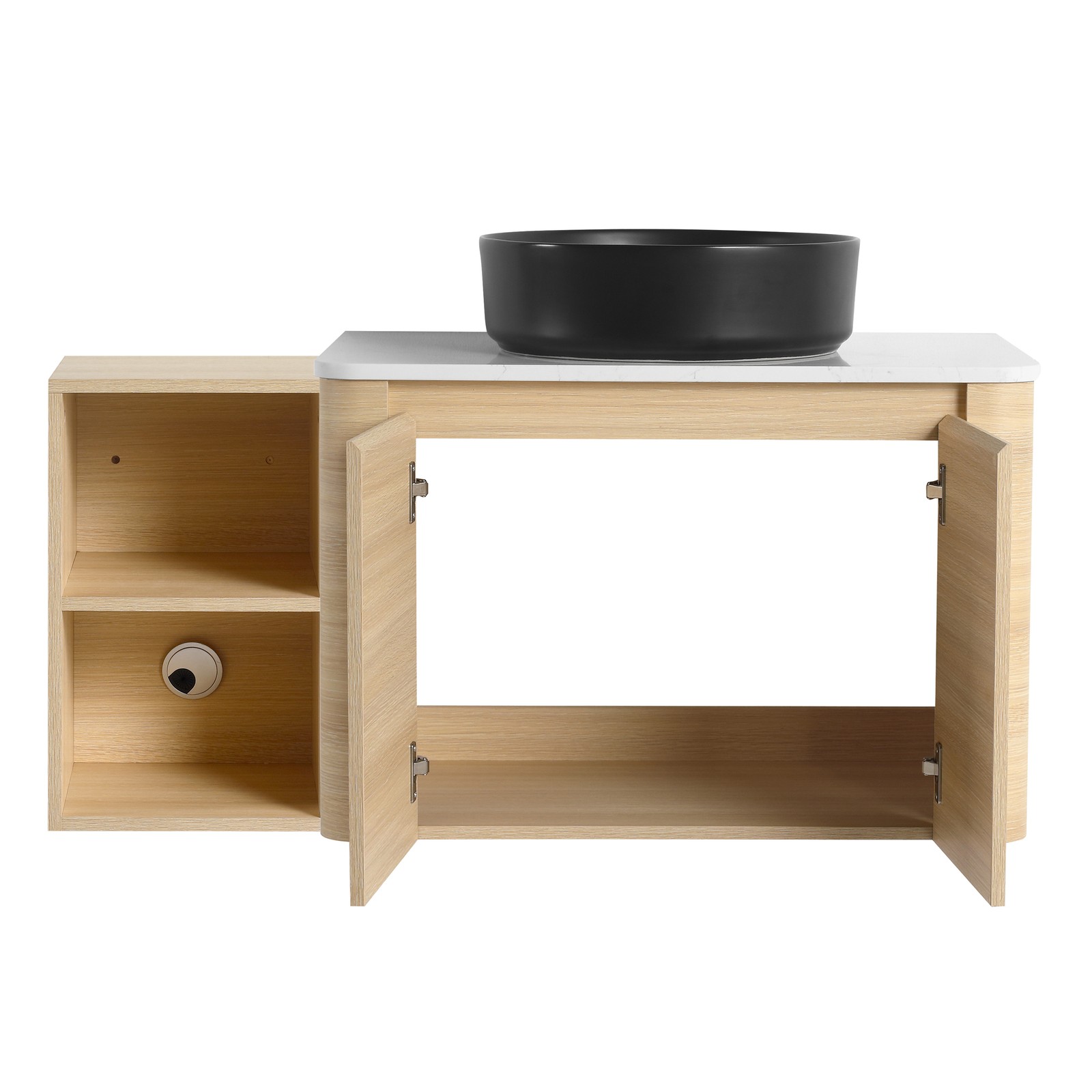 42in Plywood Floating Bathroom Vanity W/Black Ceramic Basin Sink Storage Shelves