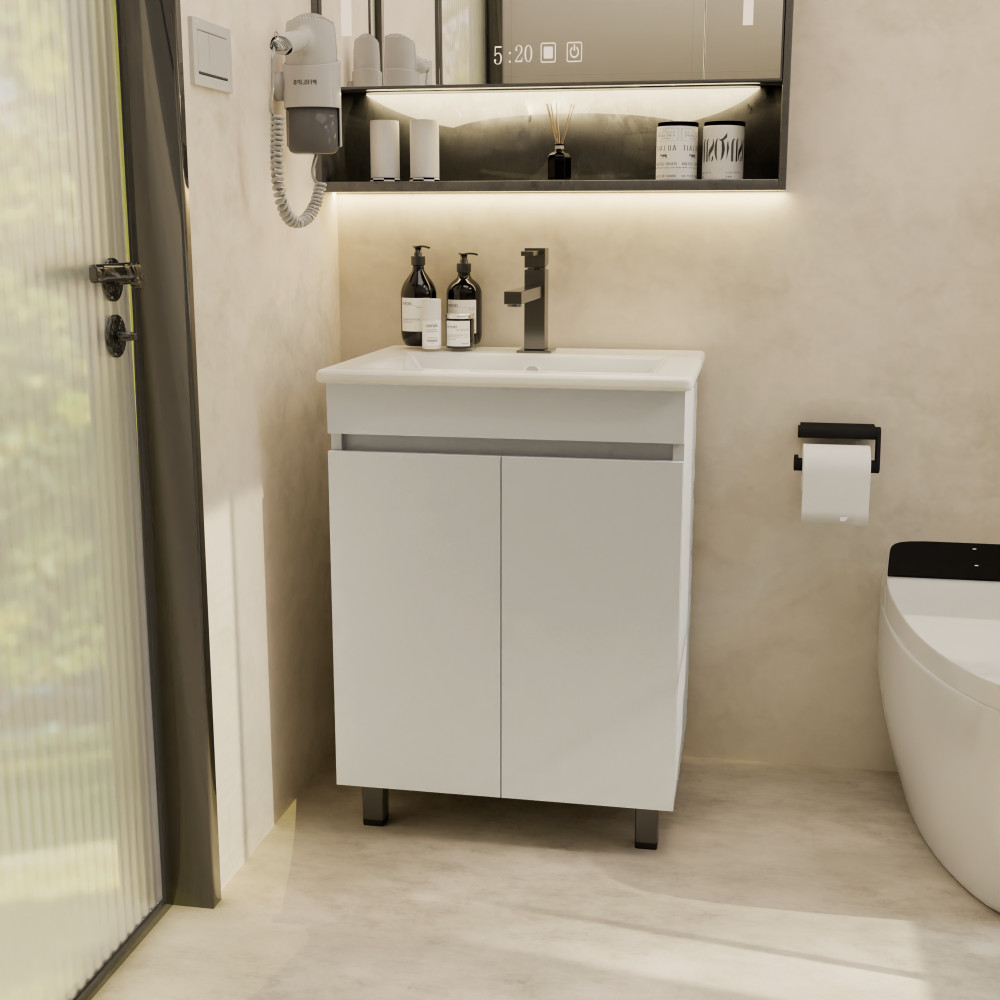 Freestanding Bathroom Vanity with Sink Beige+White Ceramic Vanity Cabinet