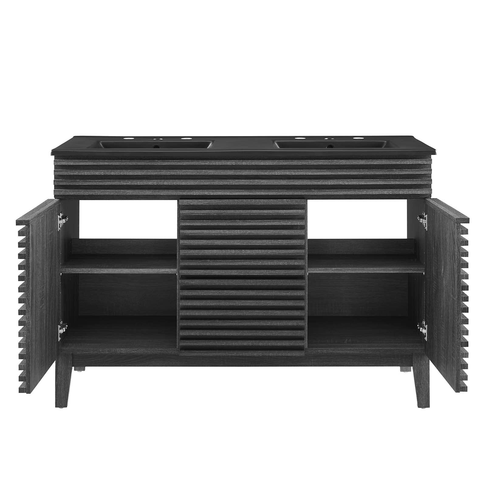 Modway Render 47.5″ MDF Wood Double Sink Bathroom Vanity in Charcoal/Black
