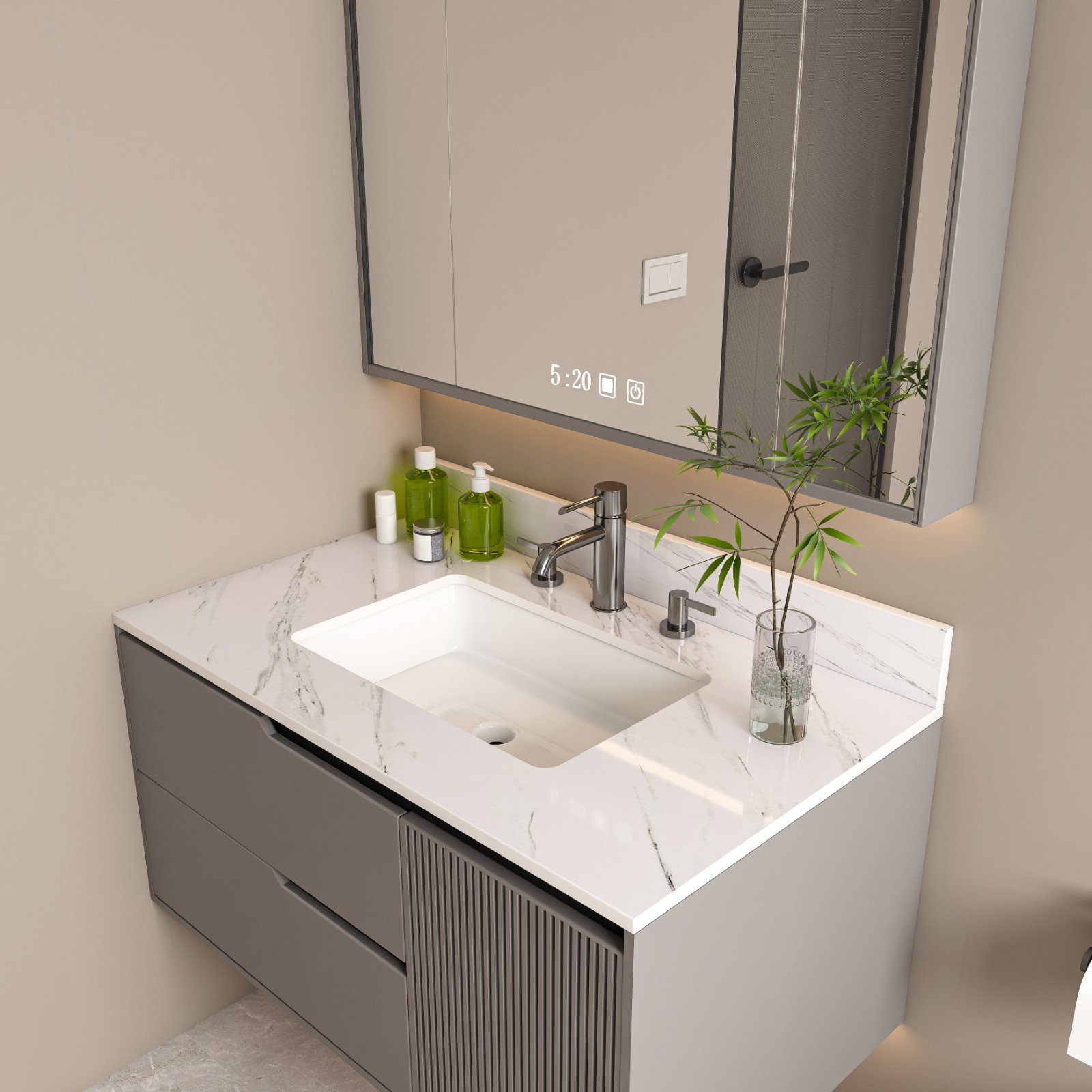 37″ White Marble Vanity Top w/ Undermount Sink, 3 Holes, 4″ Backsplash