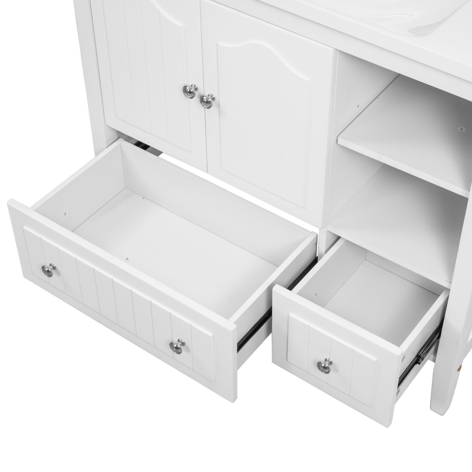 36″ Bathroom Vanity Base Only, Solid Wood Frame and MDF Boards, White