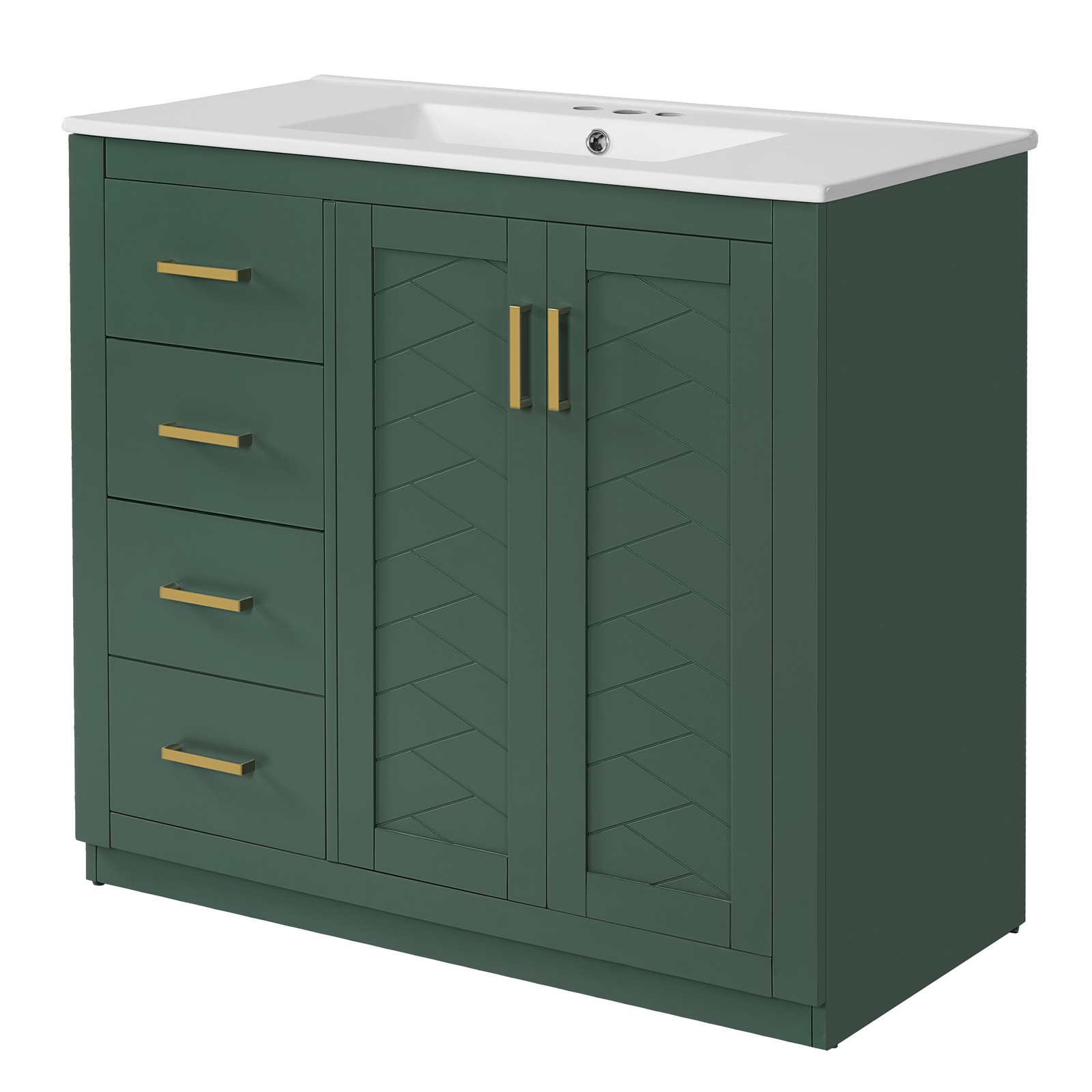36″ Bathroom Vanity with Ceramic Sink, Solid Wood Frame, 3 Drawers