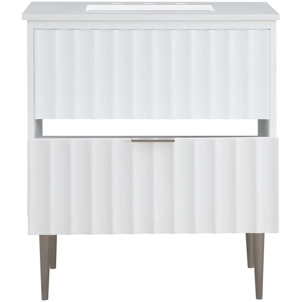 Maklaine Modern / Contemporary Rich White Finish Bathroom Vanity
