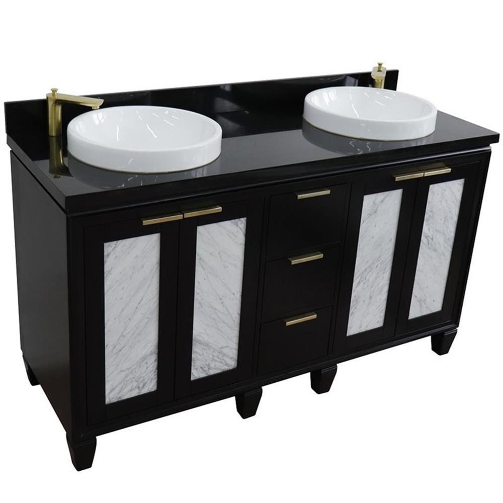 Trento 61″ Double Round Sink Solid Wood Vanity in Blue/Black Galaxy