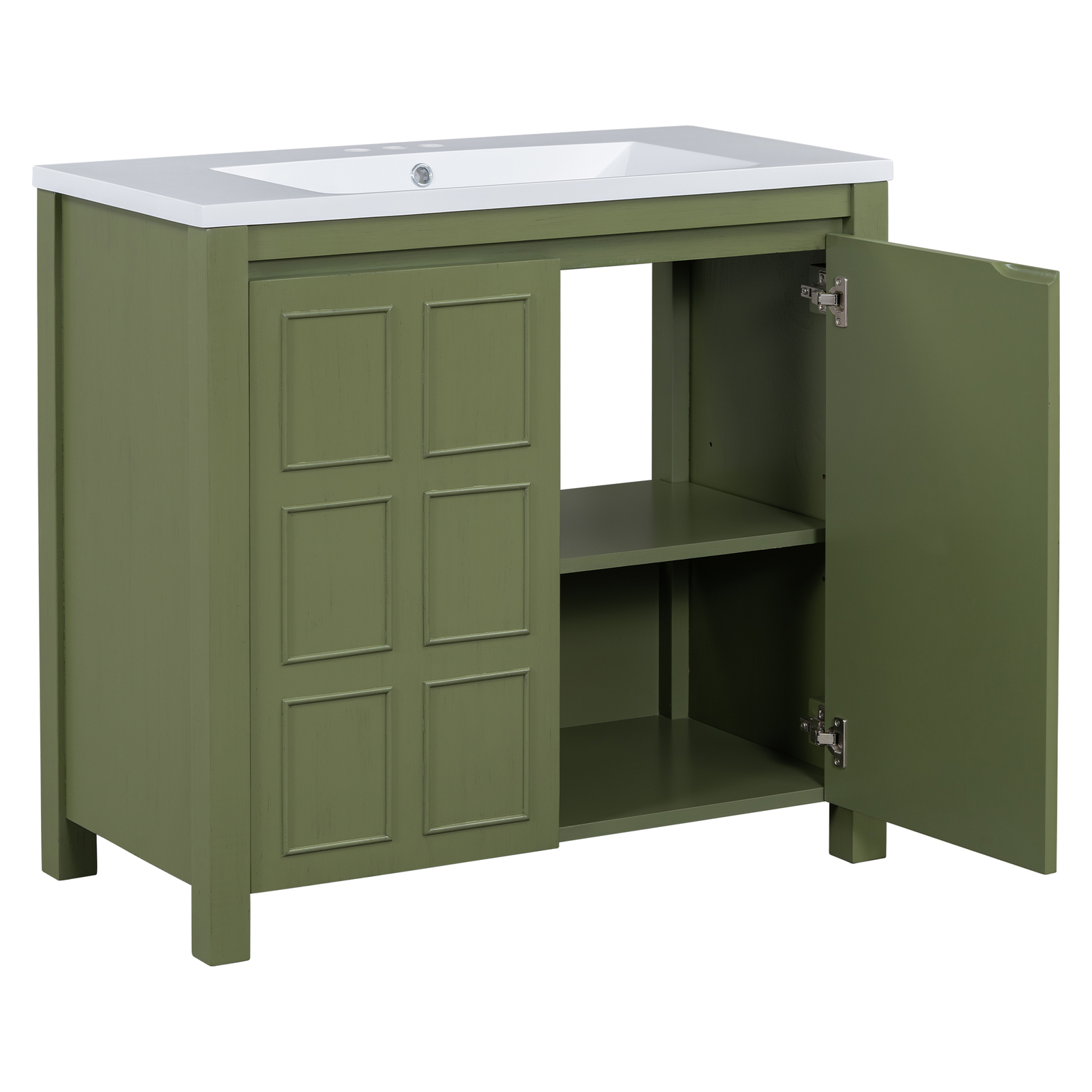 36″ Bathroom Vanity w/ Sink, Freestanding Vanity Storage Cabinet, 2 Doors, Shelf