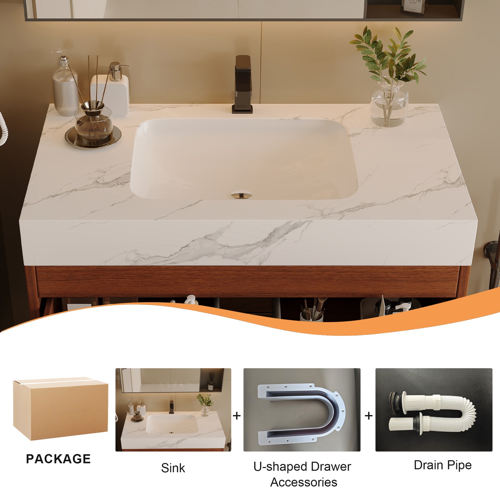 29.9″ Modern Bathroom Vanity with Sintered Stone Top & Ceramic Sink