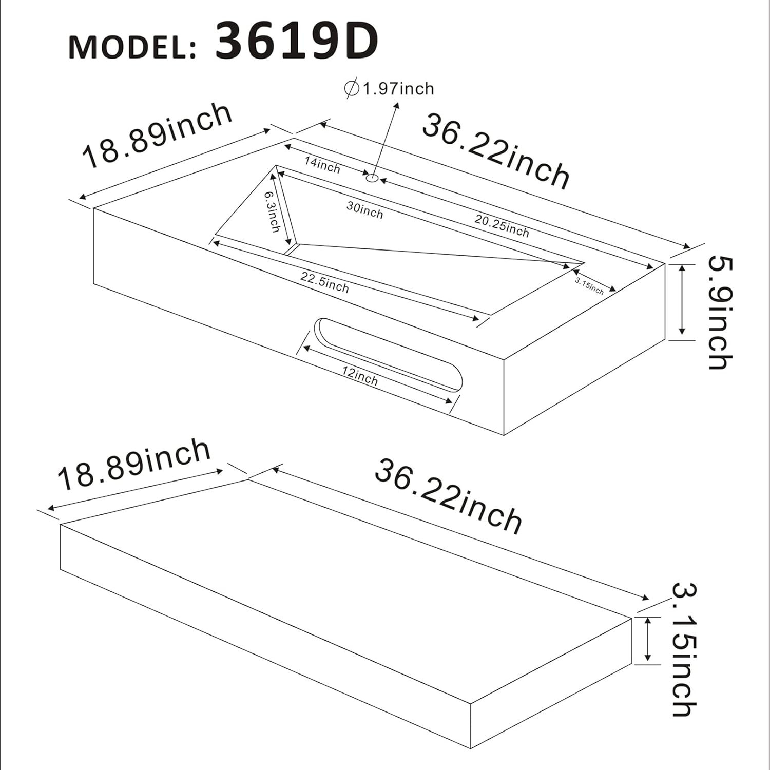 36″X19″ Wall Mount Bathroom Vanity with Sink Stone Resin Floating Vanity Sink Re
