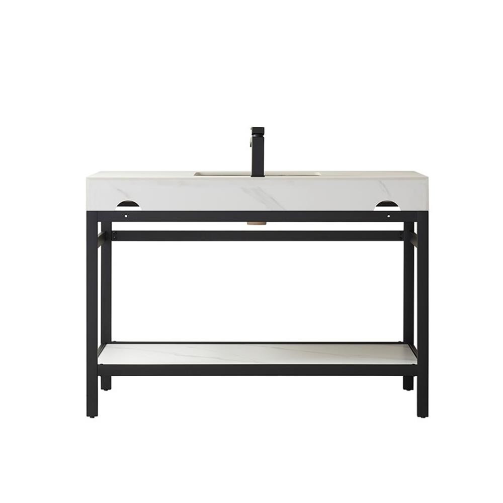 Funes 48″ Single Sink Bathroom Vanity in Matte Black Frame White Top No Mirror