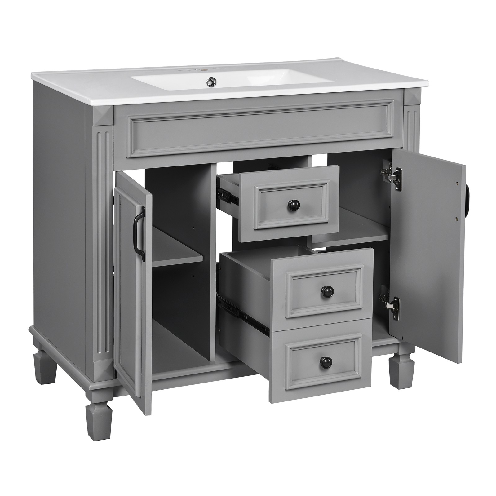 Single sink bathroom dressing table, 2 soft-closed doors and 2 drawers