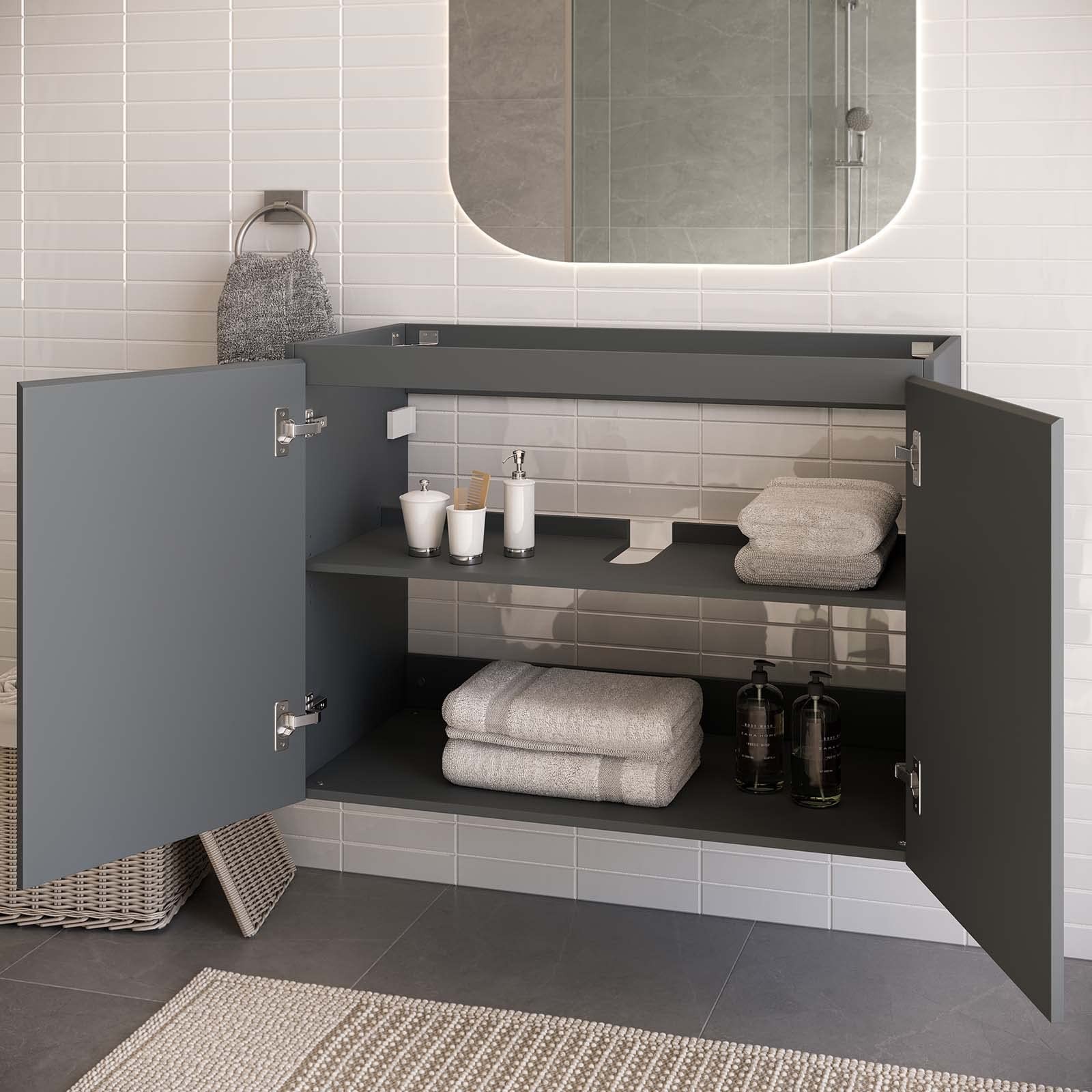 Modway Vitality 35″ Plastic and Wood Wall-Mount Bathroom Vanity in Gray