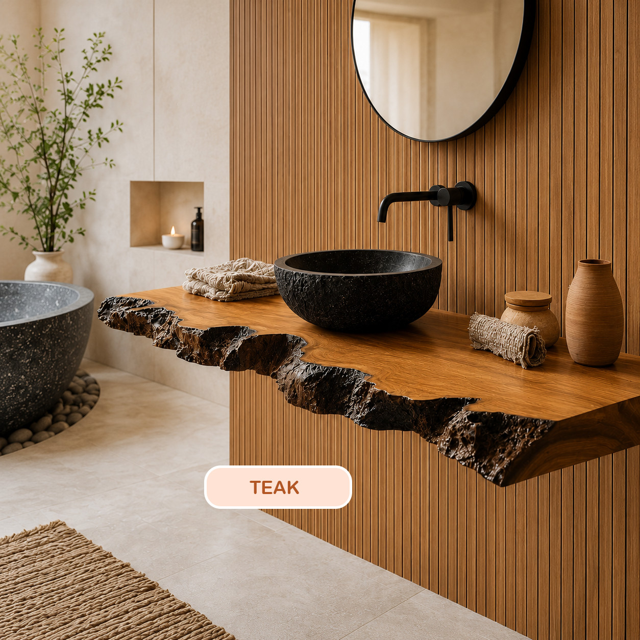 Bathroom Vanity Modern Solid Wood Live Edge Floating Sink Counter Bathroom