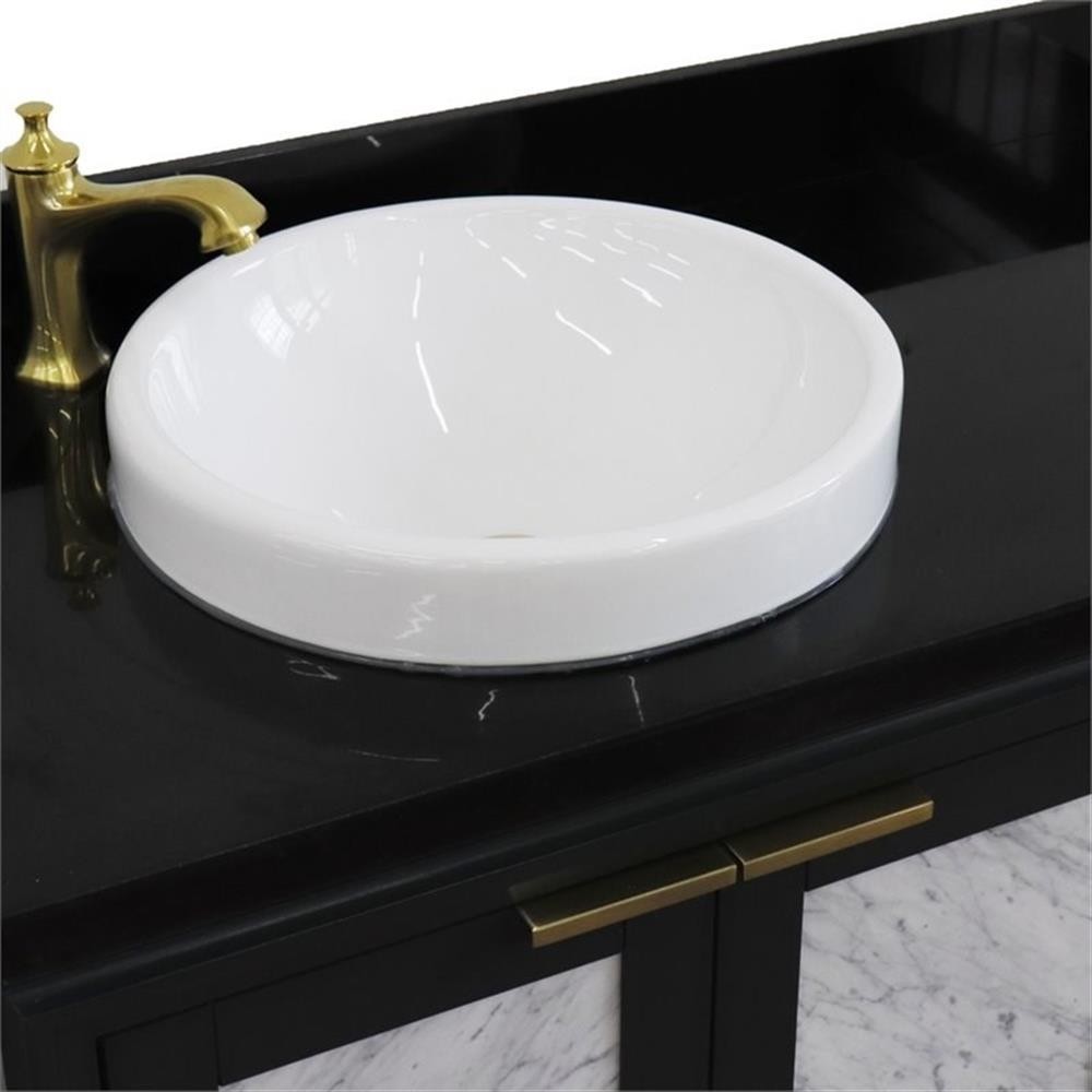 Trento 43″ Solid Wood Vanity with Left Round Sink in Gray/Black Galaxy
