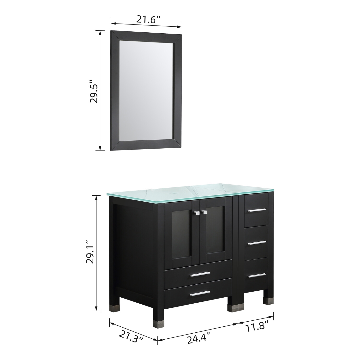 36″ Bathroom Vanity Cabinet & Tempered Glass Vessel Sink Bowl Faucet Drain Combo