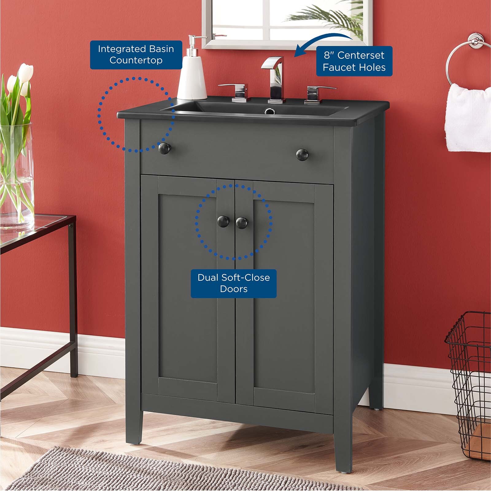 Modway Nantucket 24″ Bathroom Vanity With Sink in Gray Black