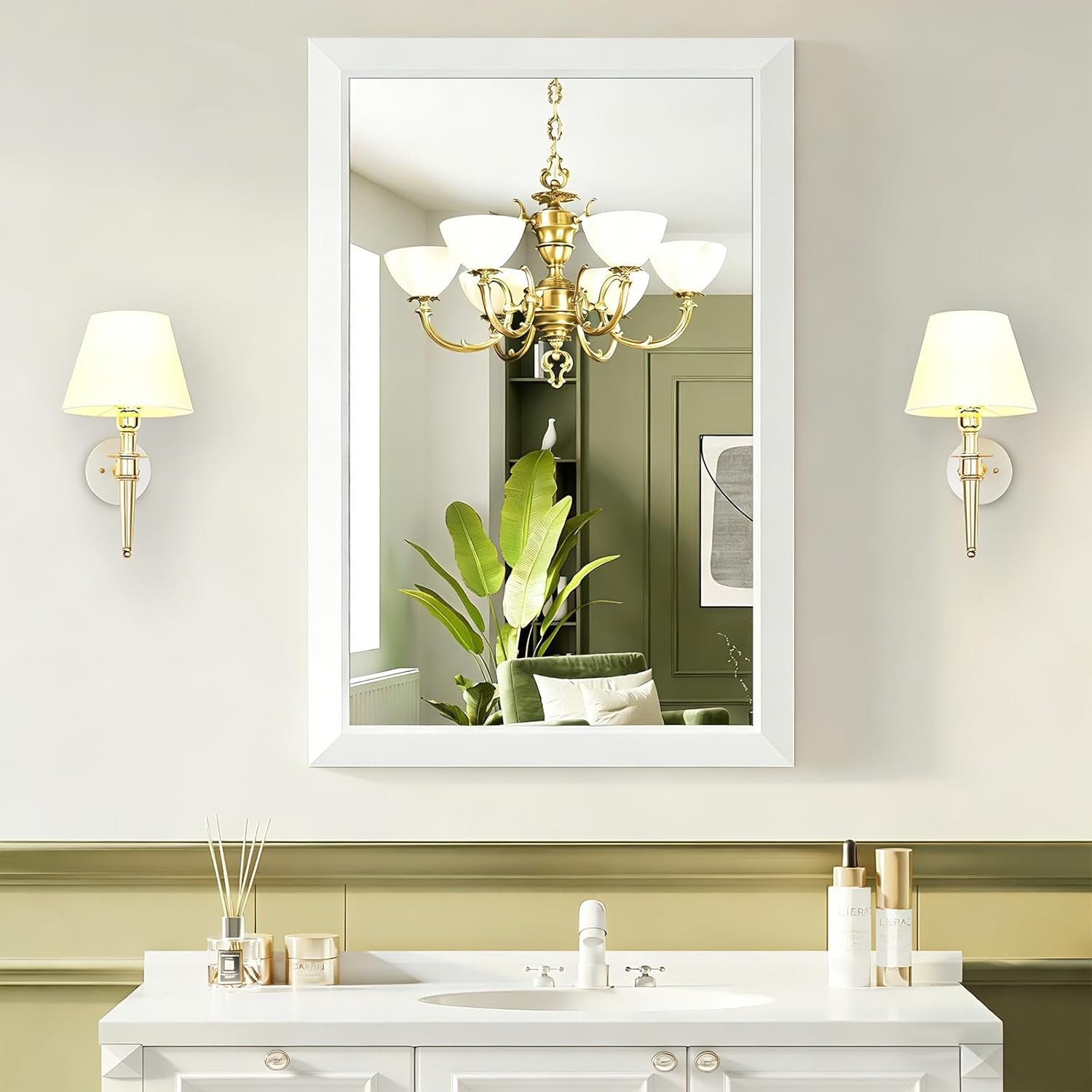 Bathroom Wall Vanity Mirror for Over Sink(White,24x36Inch)