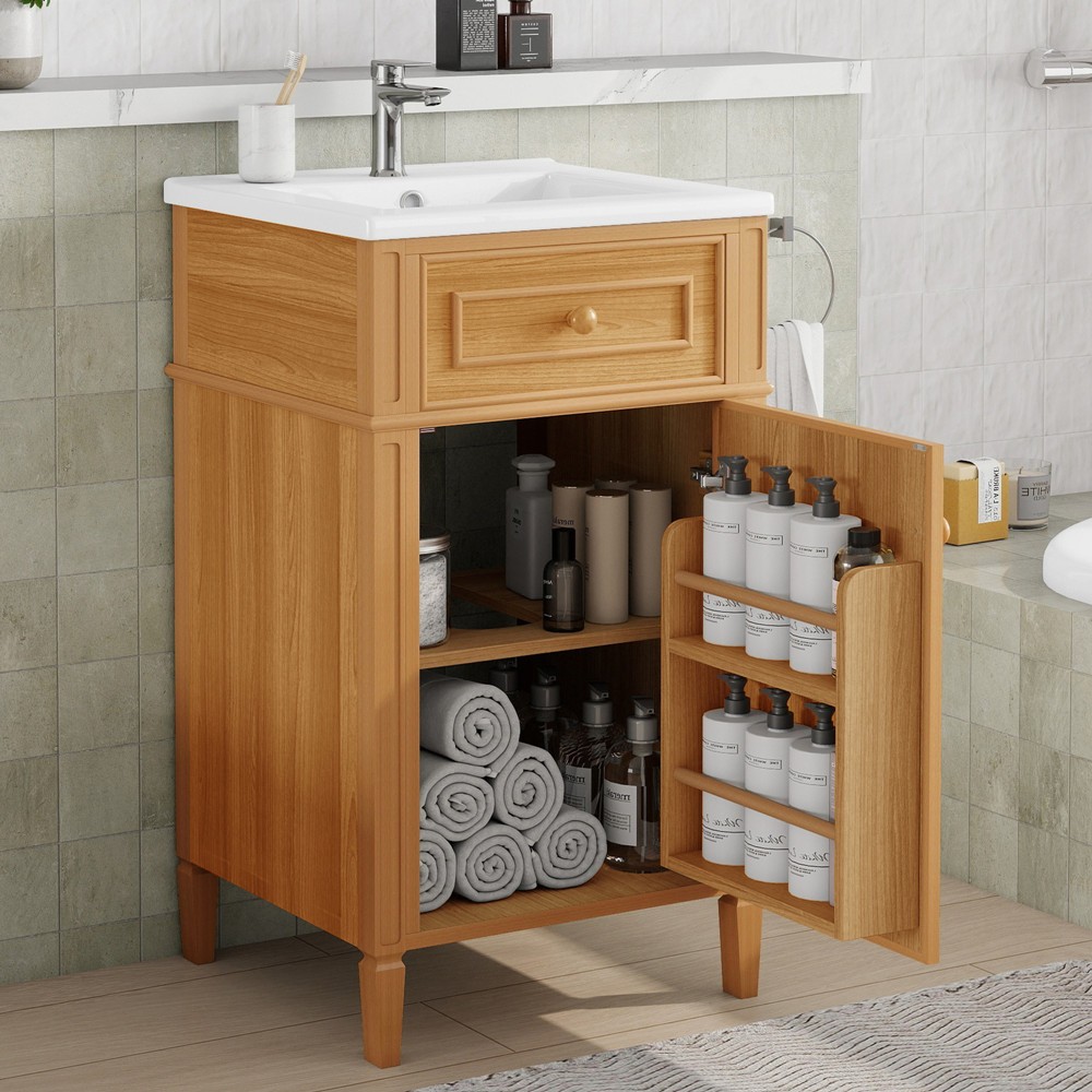 20″ Bathroom Vanity with Ceramic Sink, Freestanding Bath Vanity Door Cabinet