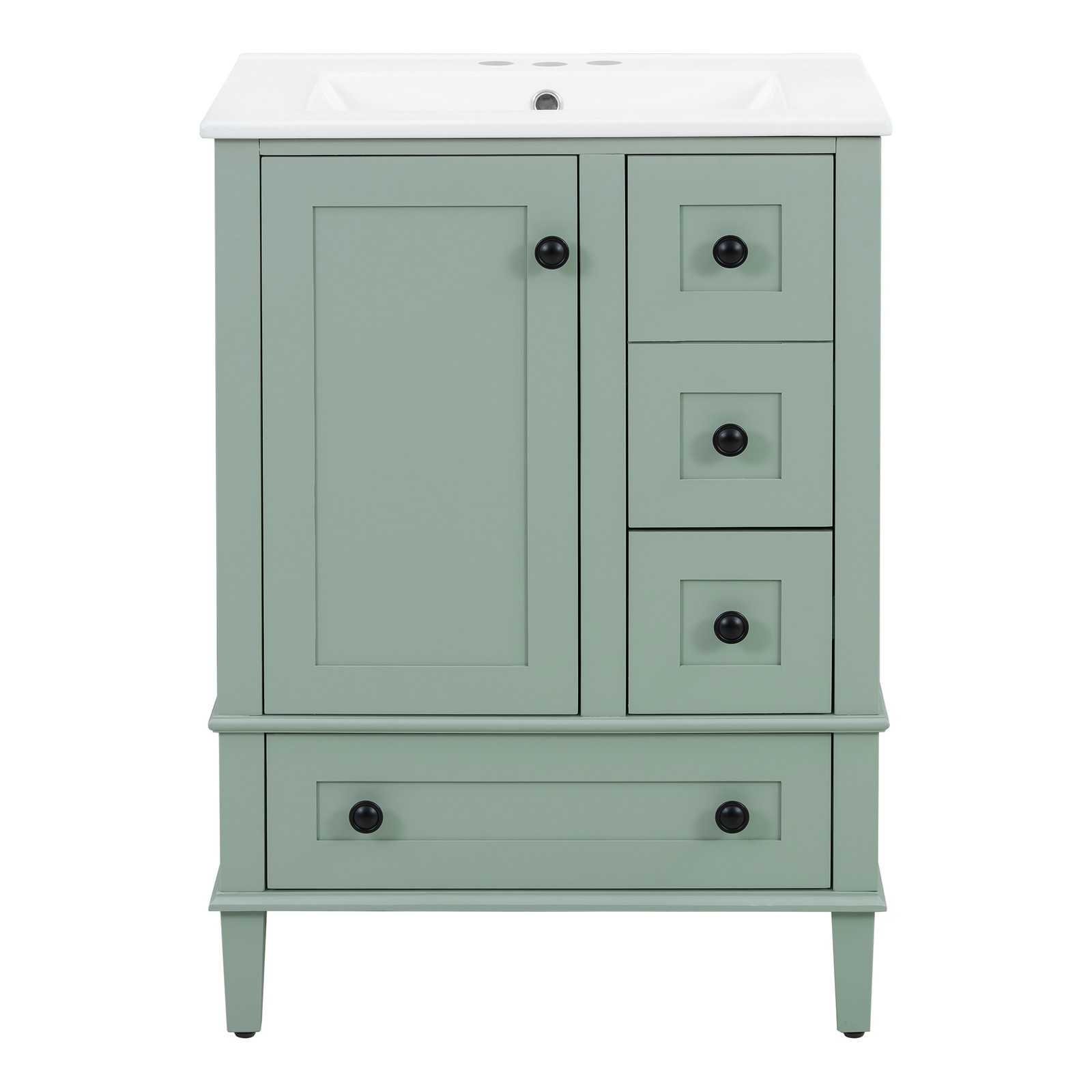 24″ Wood Bathroom Vanity Storage Cabinet with Ceramic Sink & Soft-Close Drawers