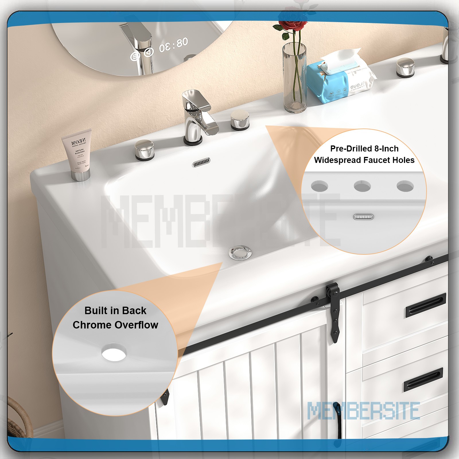 47.3″ Bathroom Vanity Cabinet with Double Sink Ceramic Basin Vanity Freestanding