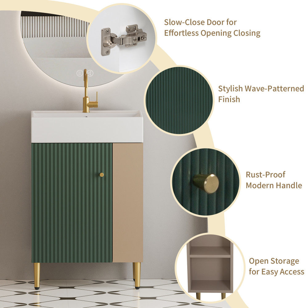21.6″ Bathroom Vanity w/ Ceramic Sink, Soft-Close Door, Green Finish