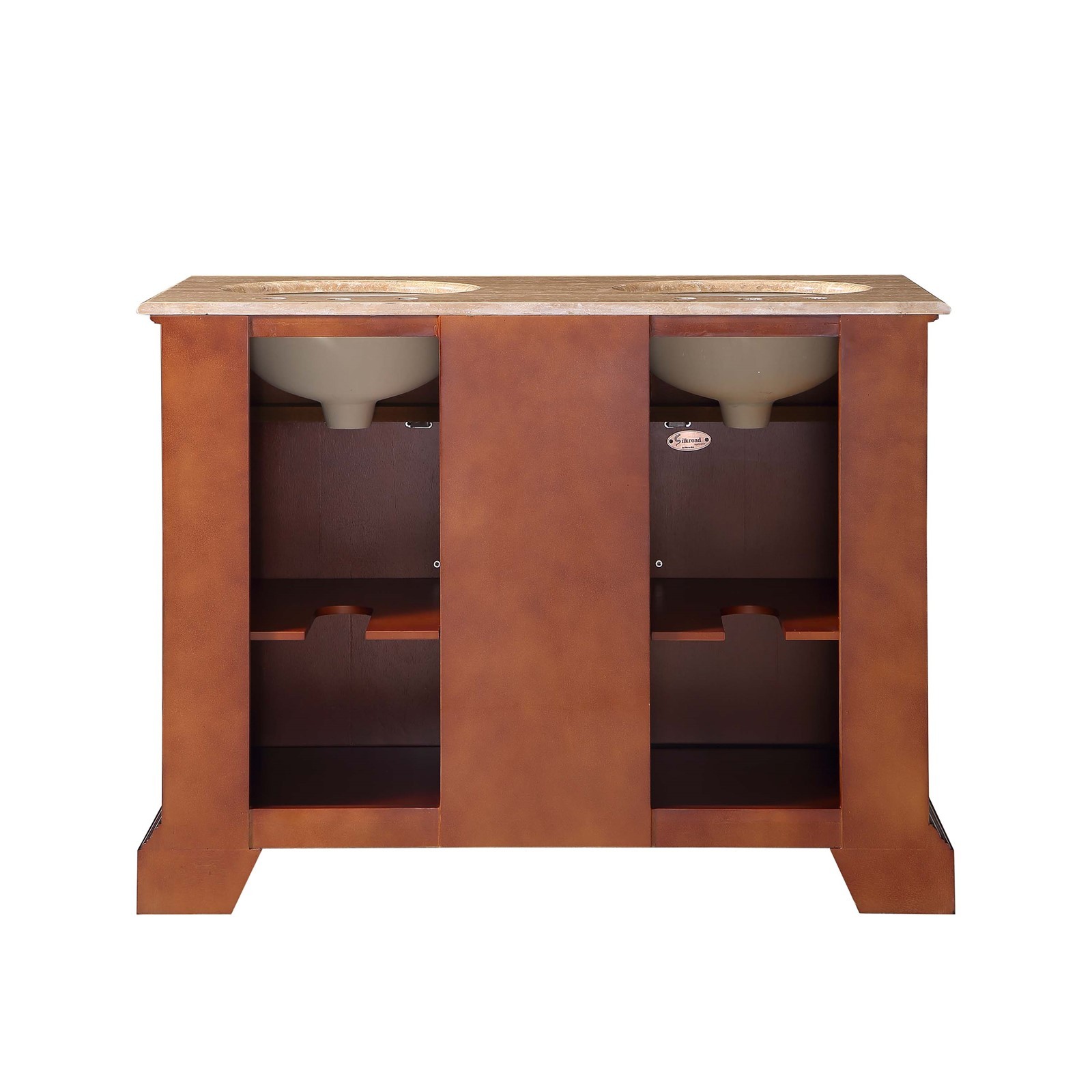 48″ Compact Double Sink Cabinet Travertine Stone Countertop Bathroom Vanity