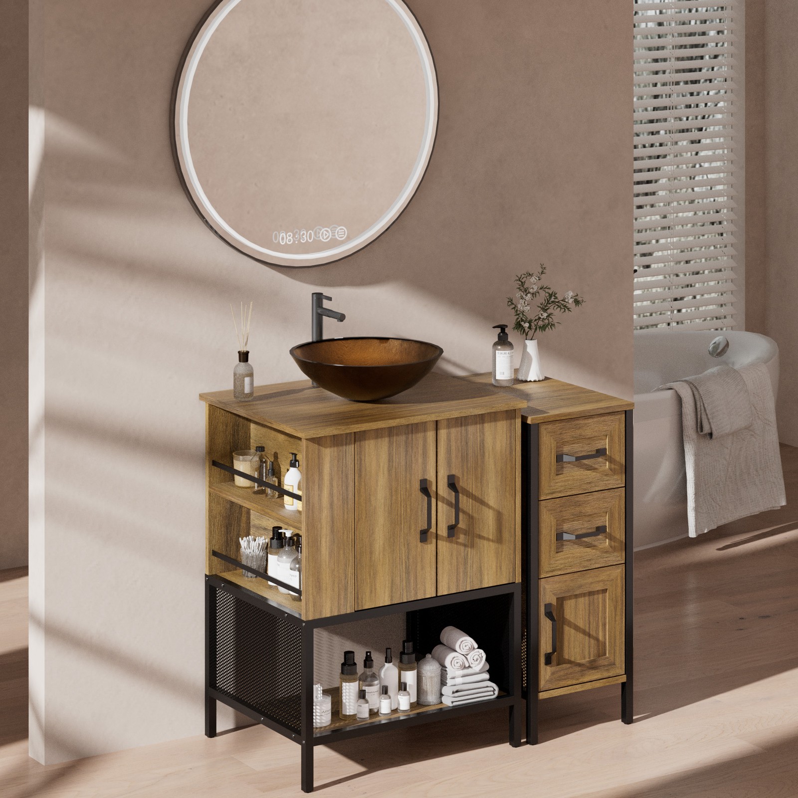 36″ Bathroom Vanity Set with Vessel Sink and Soft-Close Storage 3 Drawers Modern