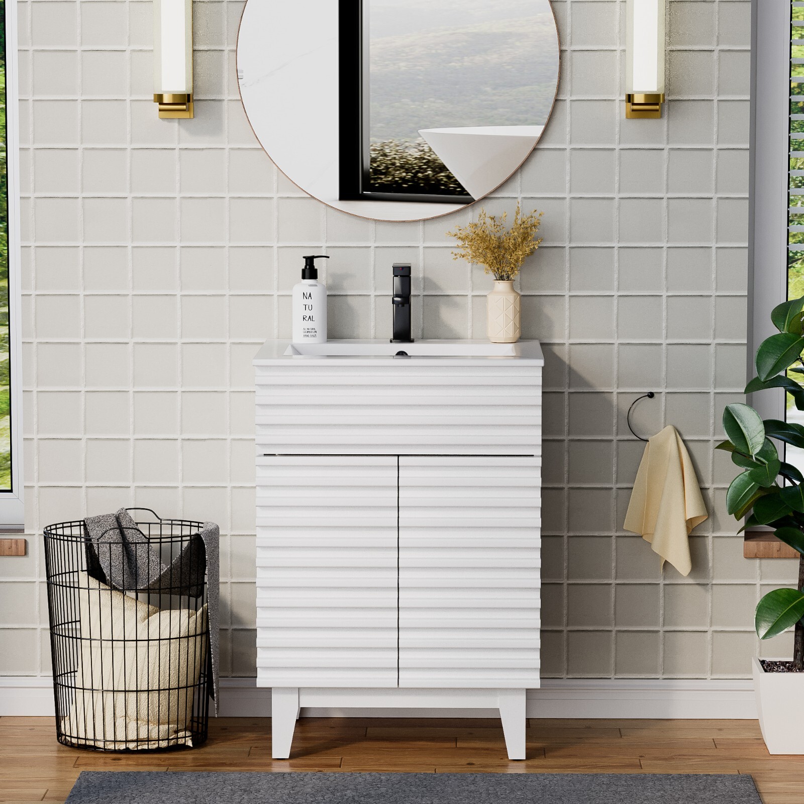 Bathroom Vanity Set W/Drop in Sink Mid-Century Faucet Cabinet Combo