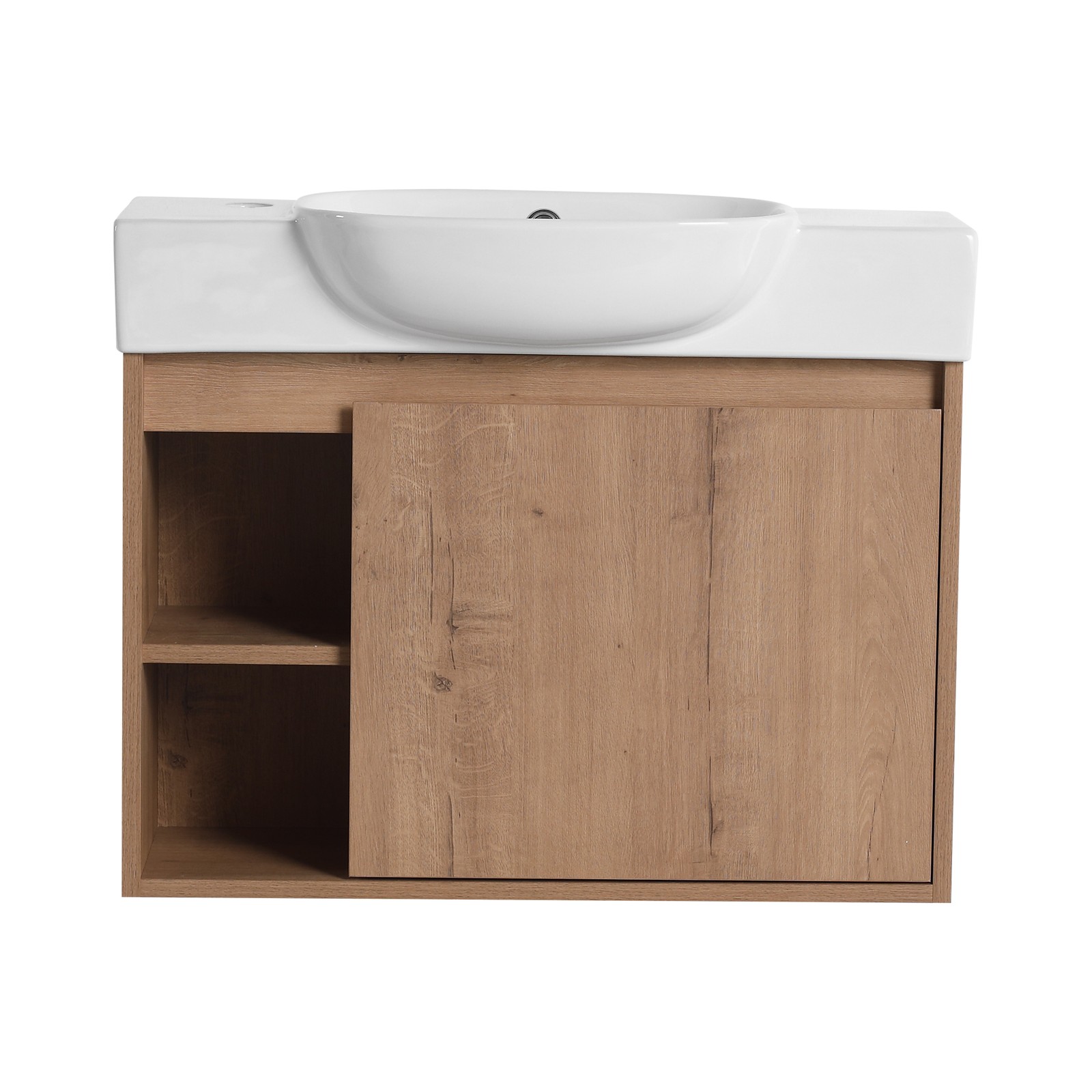 26in Plywood Freestanding Bathroom Vanity W/ Ceramic Sink Basin Door Shelf Oak