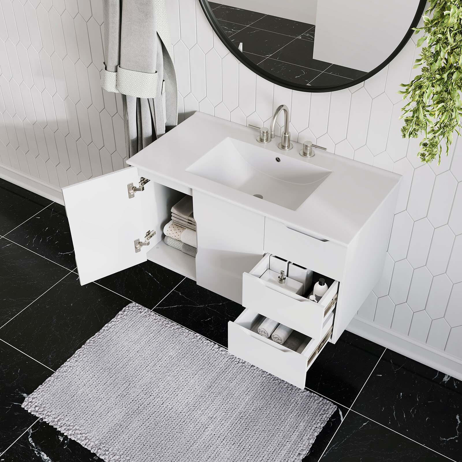 Modway Vitality 36″ Wall-Mount Bathroom Vanity in White White