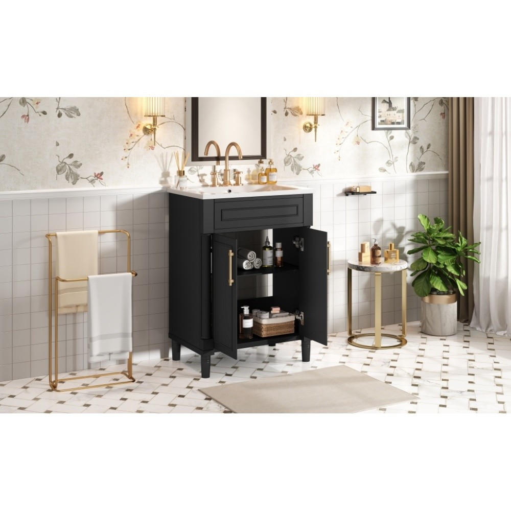 24in Bathroom Vanity Integrated Ceramic Sink 2 Doors Small Medium Restroom