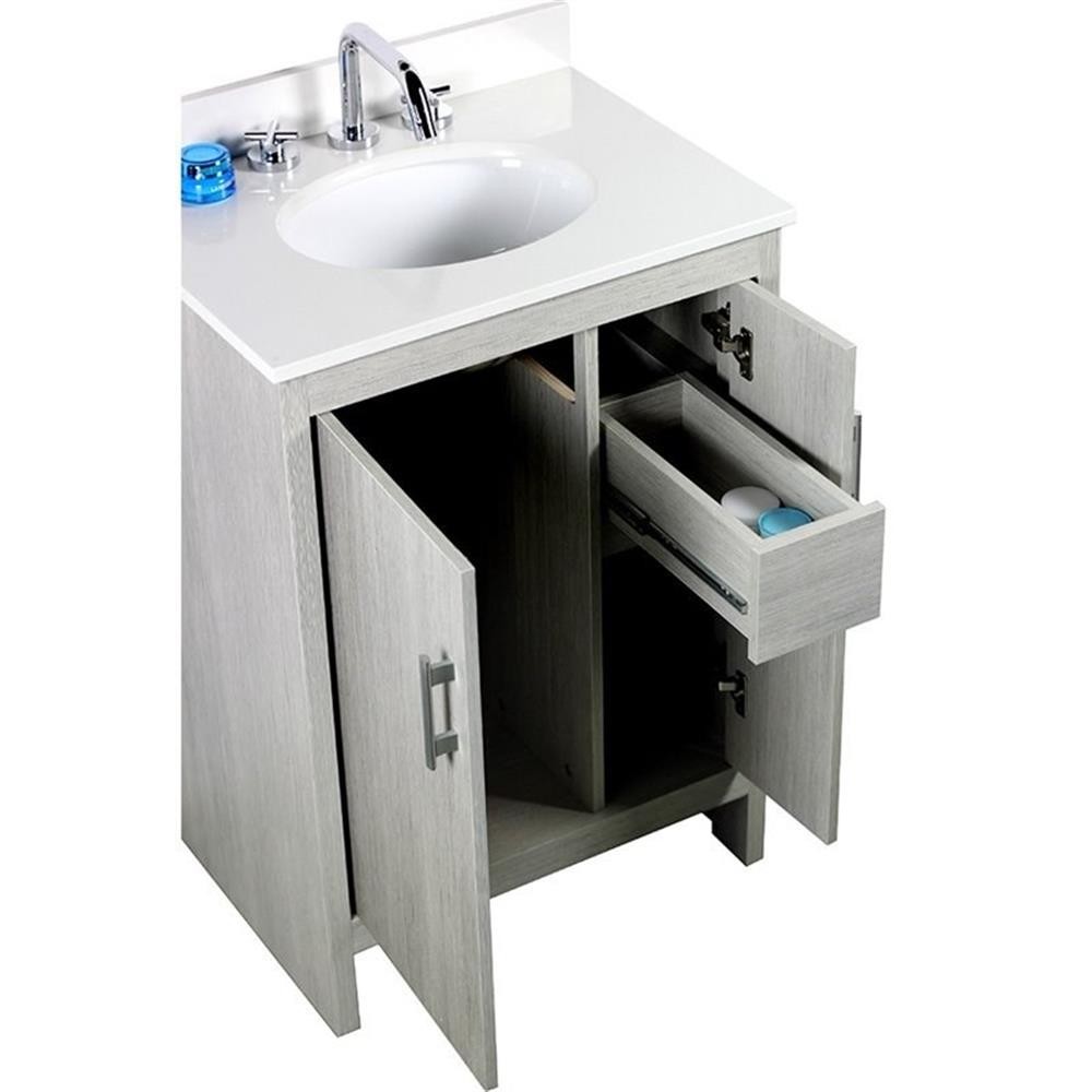 25″ Modern Single Solid Wood Vanity with Oval Sink in Gray Pine
