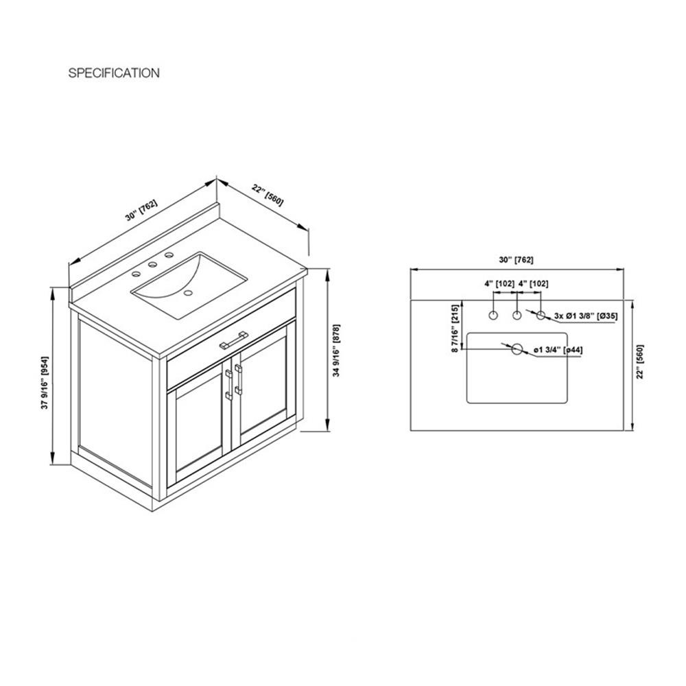 Pemberly Row 30″ Bathroom Vanity in Sahara Birch with White Countertop