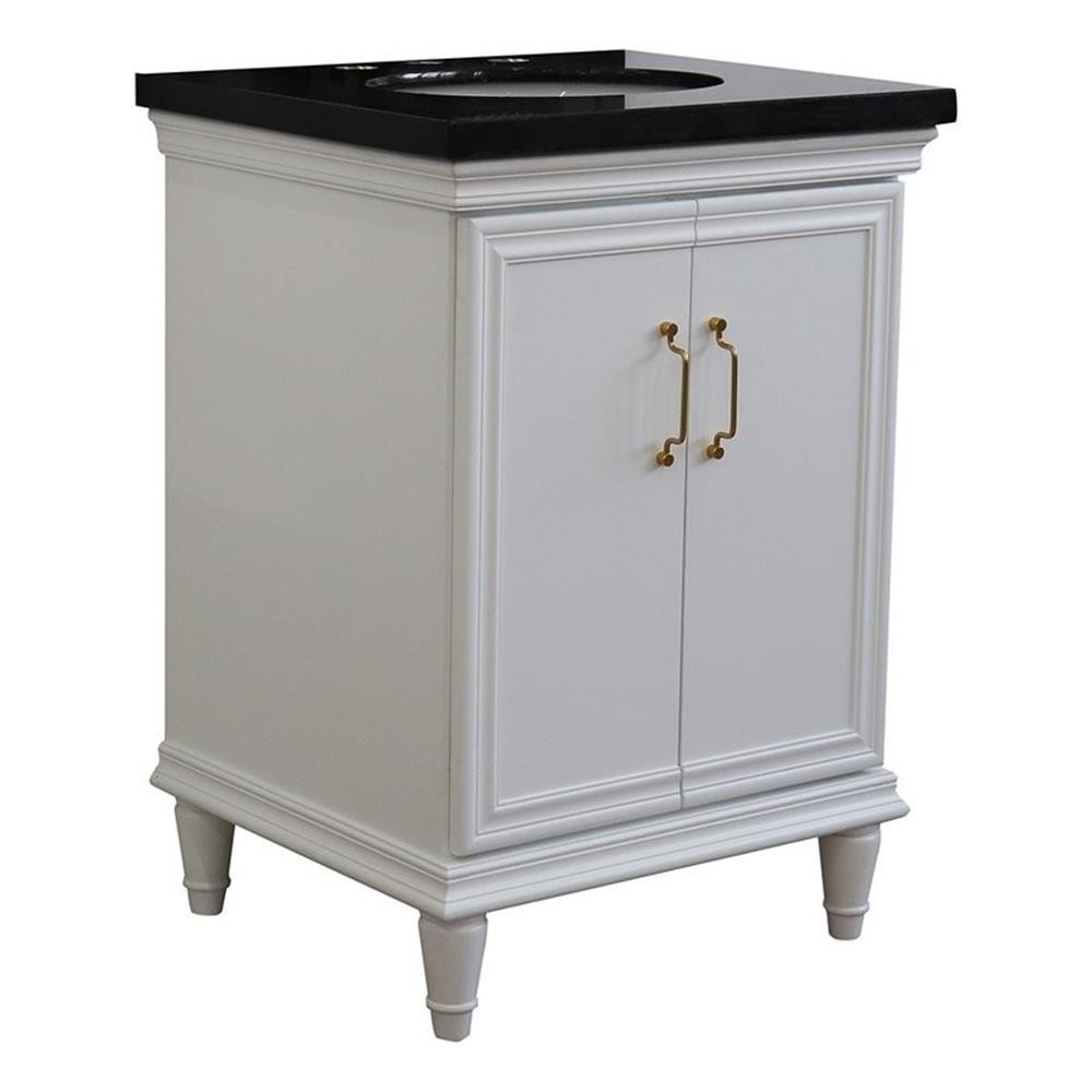25 in. Single Wooden Vanity White with Black Galaxy Oval Sink
