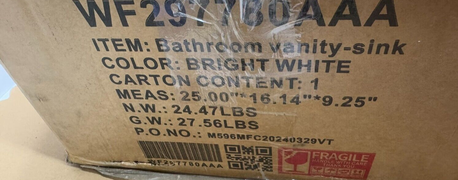 21.6″ x 12.5 Bathroom Vanity Sink Top Only, Bright White