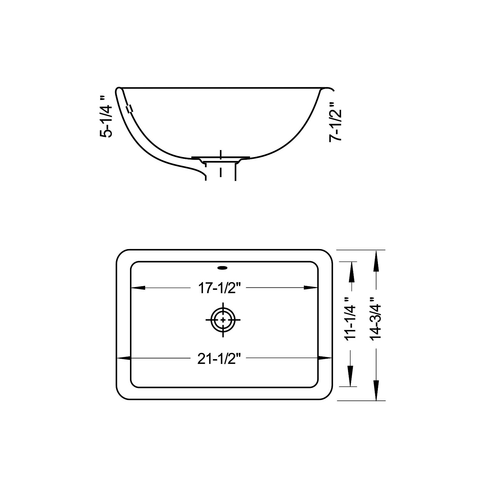 Tuba Rectangular Drop-In Bathroom Sink 21-1/2″ X 14-3/4″ X 7″ White Porcelain