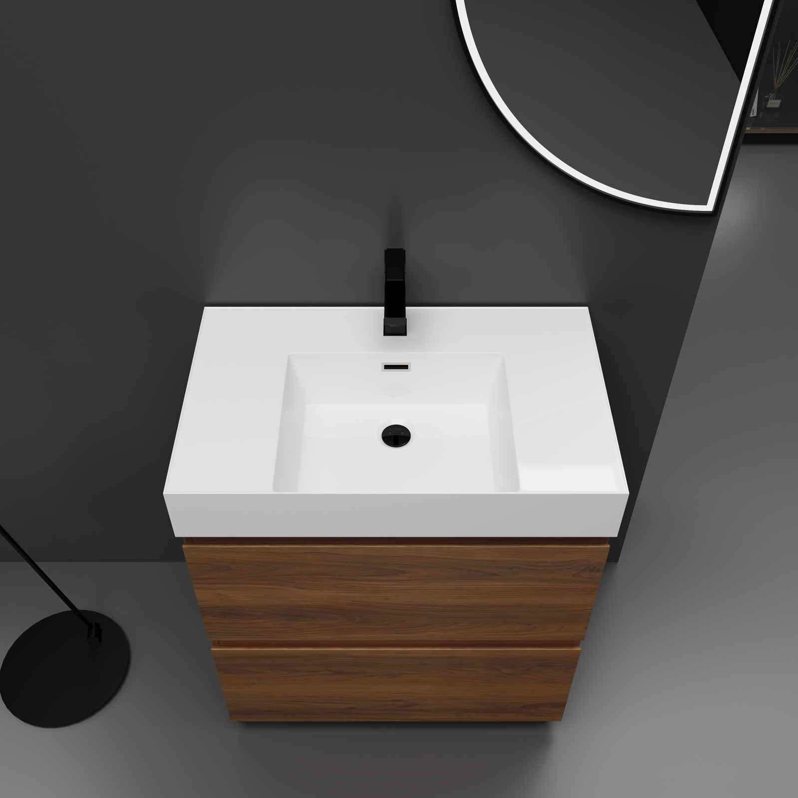 30″ Wood Freestanding Bathroom Vanity W/ Undermount Resin Sink +2 Drawers Brown