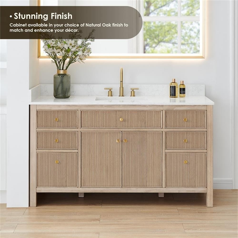 Pemberly Row 60″ Single Wood Vanity in Nature Oak Engineered Stone Top no Mirror