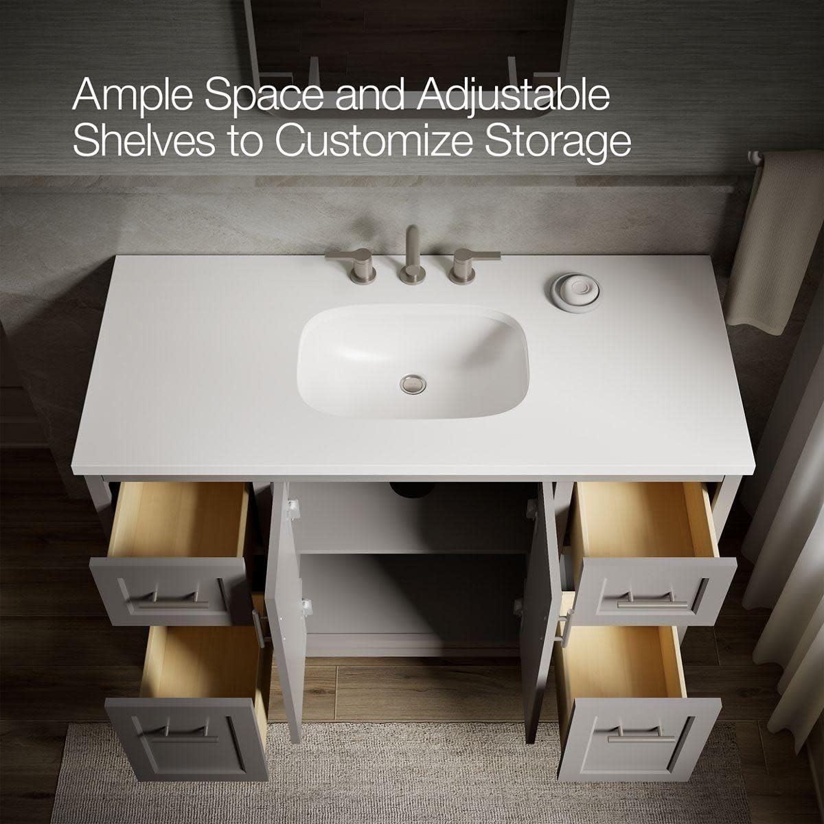 Kohler K-28383-ASB-0 Quo 48″ Free Standing Single Basin Vanity Set*NEW*